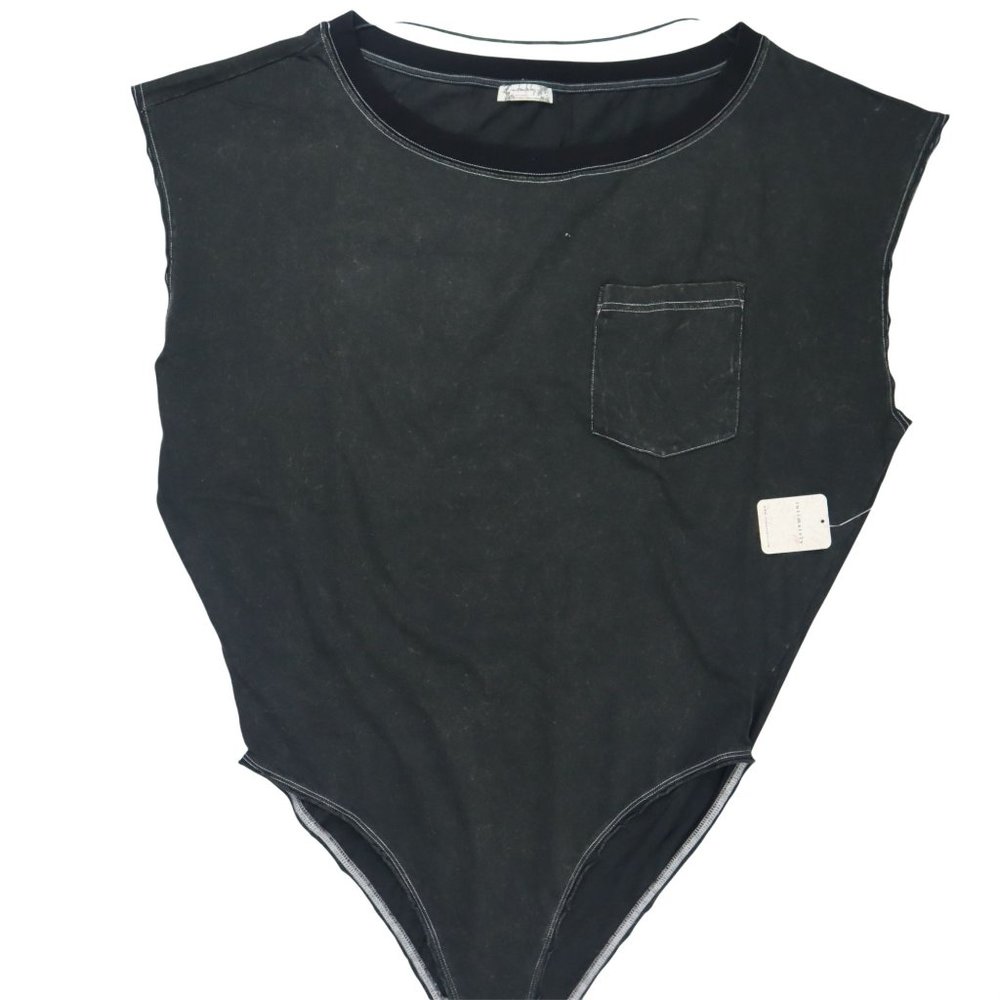 NWT Free People Road Trip Cotton Bodysuit  Size M  washed black